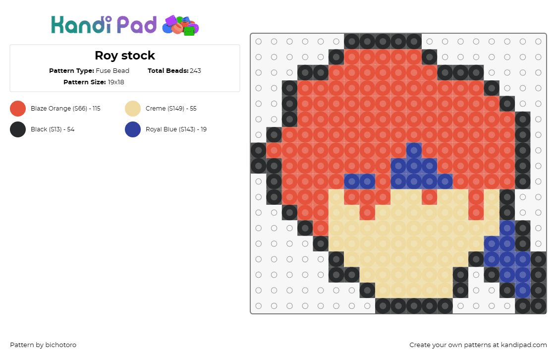 Roy stock - Fuse Bead Pattern by bichotoro on Kandi Pad - roy,fire emblem,nintendo,character,head,simple,video game,beige,orange