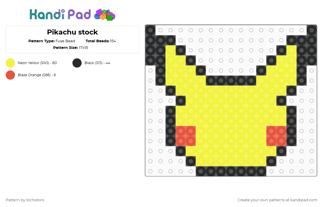 Pikachu stock - Fuse Bead Pattern by bichotoro on Kandi Pad - pikachu,pokemon,silhouette,head,gaming,video game,yellow