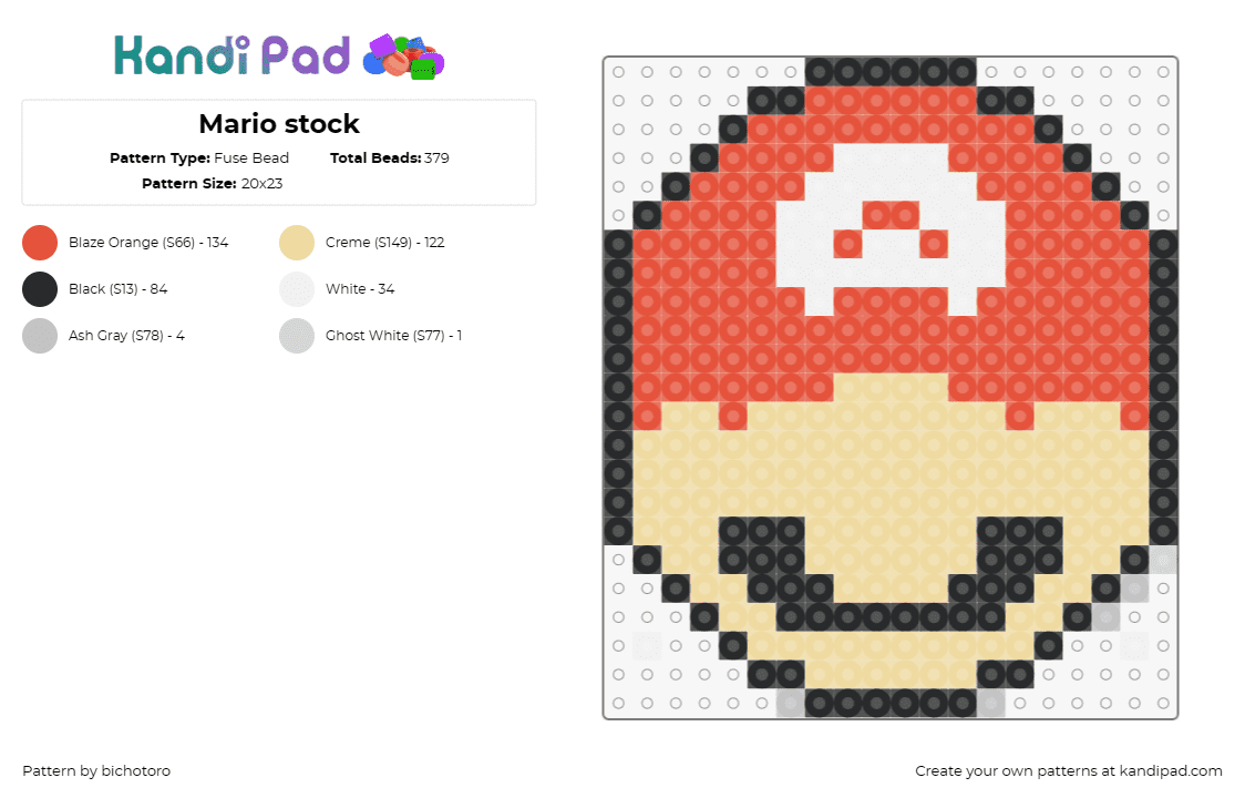 Mario stock - Fuse Bead Pattern by bichotoro on Kandi Pad - mario,nintendo,character,head,hat,simple,mustache,video game,beige,red