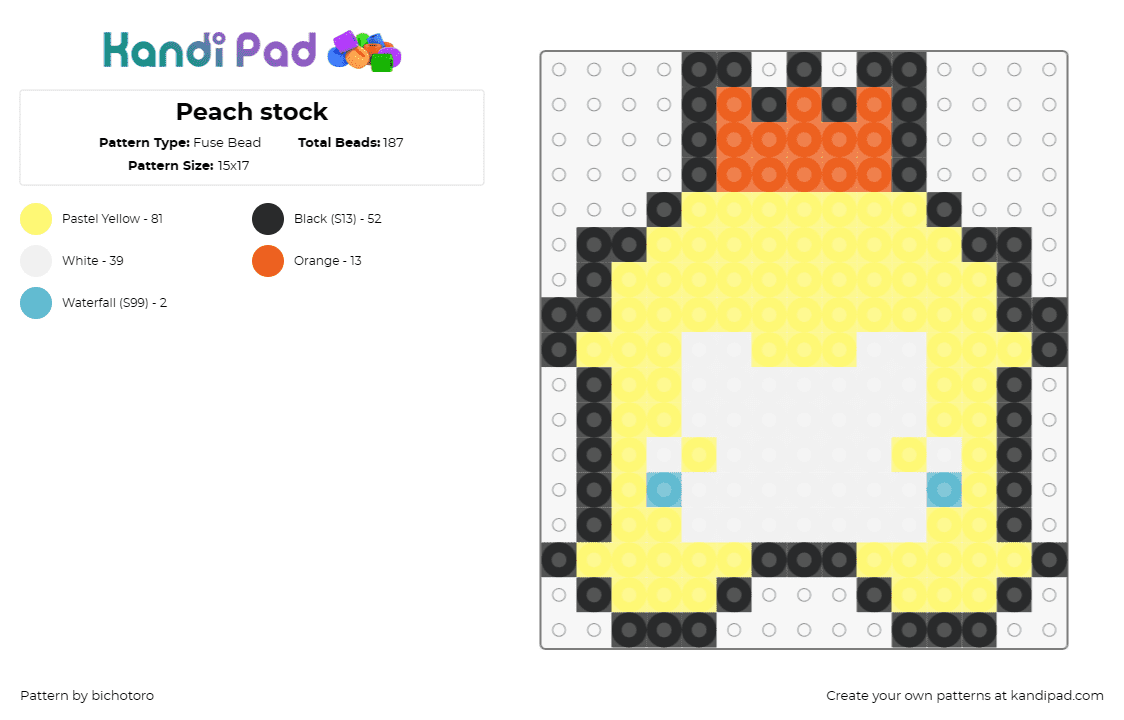 Peach stock - Fuse Bead Pattern by bichotoro on Kandi Pad - peach,princess,mario,nintendo,character,head,crown,video game,yellow,white