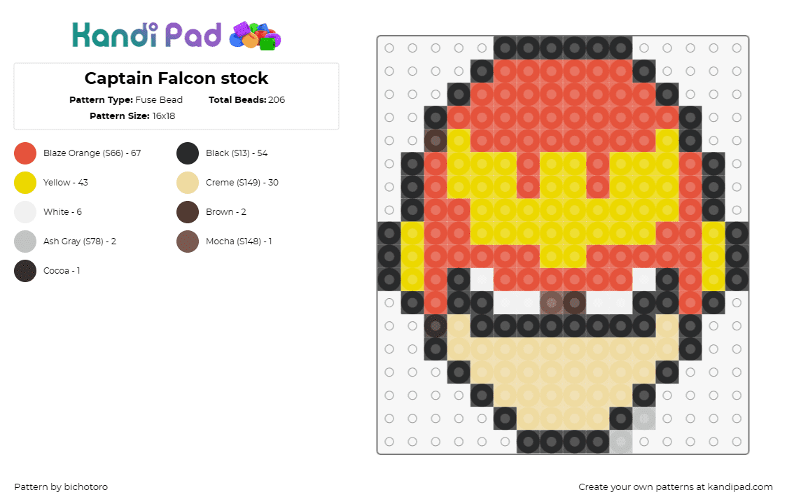 Captain Falcon stock - Fuse Bead Pattern by bichotoro on Kandi Pad - captain falcon,nintendo,character,video game,head,beige,red,yellow