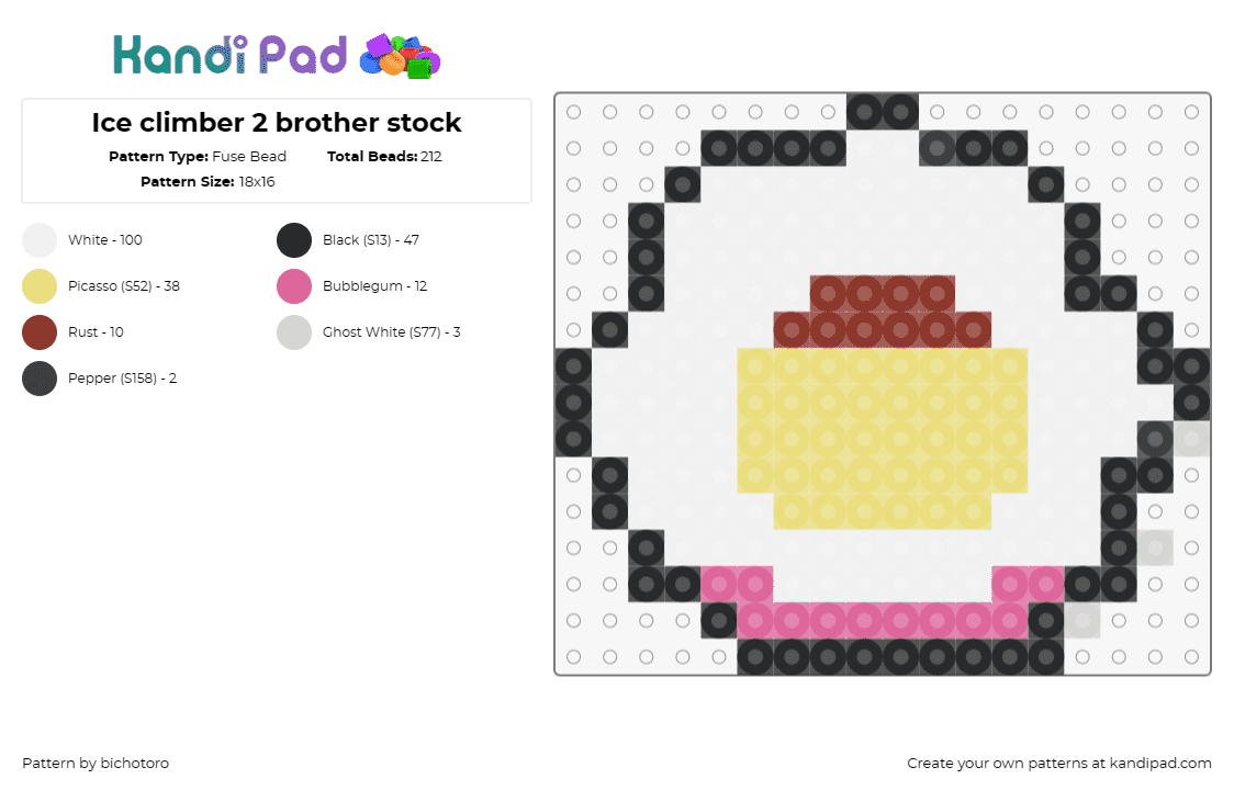 Ice climber 2 brother stock - Fuse Bead Pattern by bichotoro on Kandi Pad - ice climber,nintendo,character,simple,video game,beige,white,pink