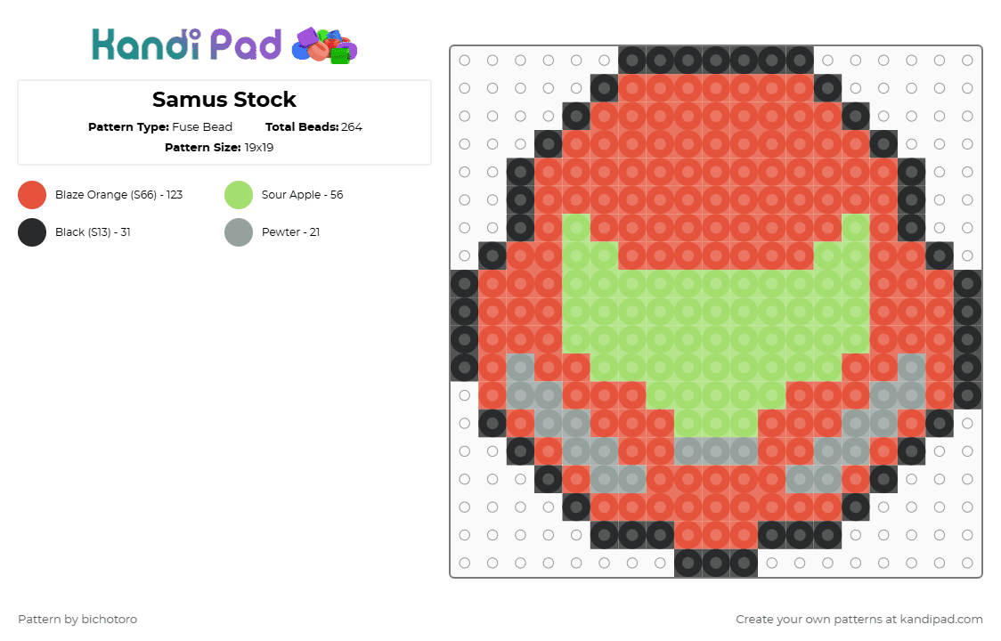 Samus Stock - Fuse Bead Pattern by bichotoro on Kandi Pad - samus,metroid,red