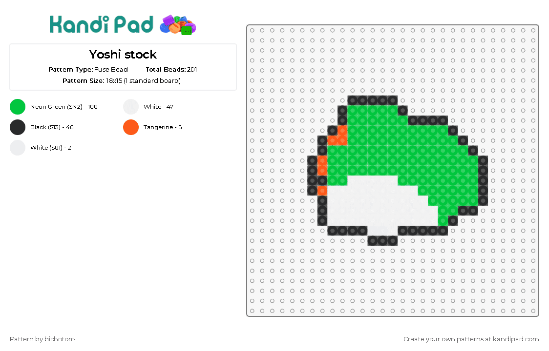 Yoshi stock - Fuse Bead Pattern by bichotoro on Kandi Pad - yoshi,mario,nintendo,dinosaur,character,head,cute,video game,simple,green,white