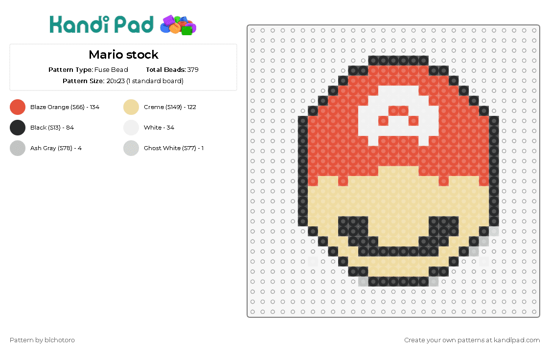 Mario stock - Fuse Bead Pattern by bichotoro on Kandi Pad - mario,nintendo,character,head,hat,simple,mustache,video game,beige,red