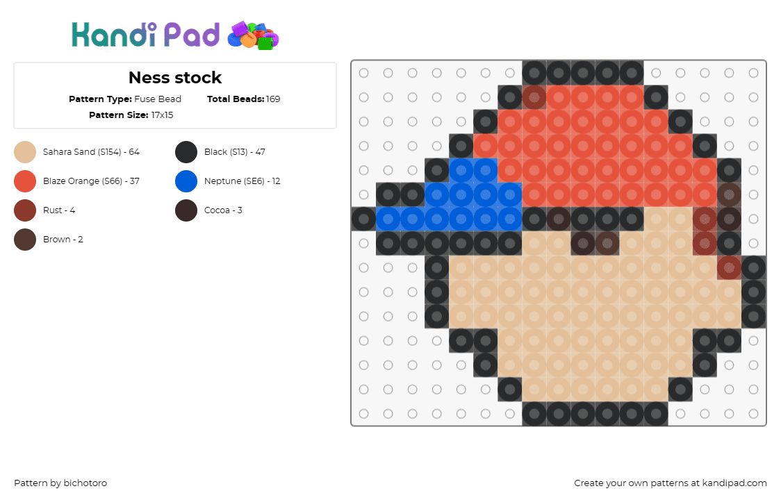 Ness stock - Fuse Bead Pattern by bichotoro on Kandi Pad - ness,nintendo,character,head,hat,simple,video game,beige,red