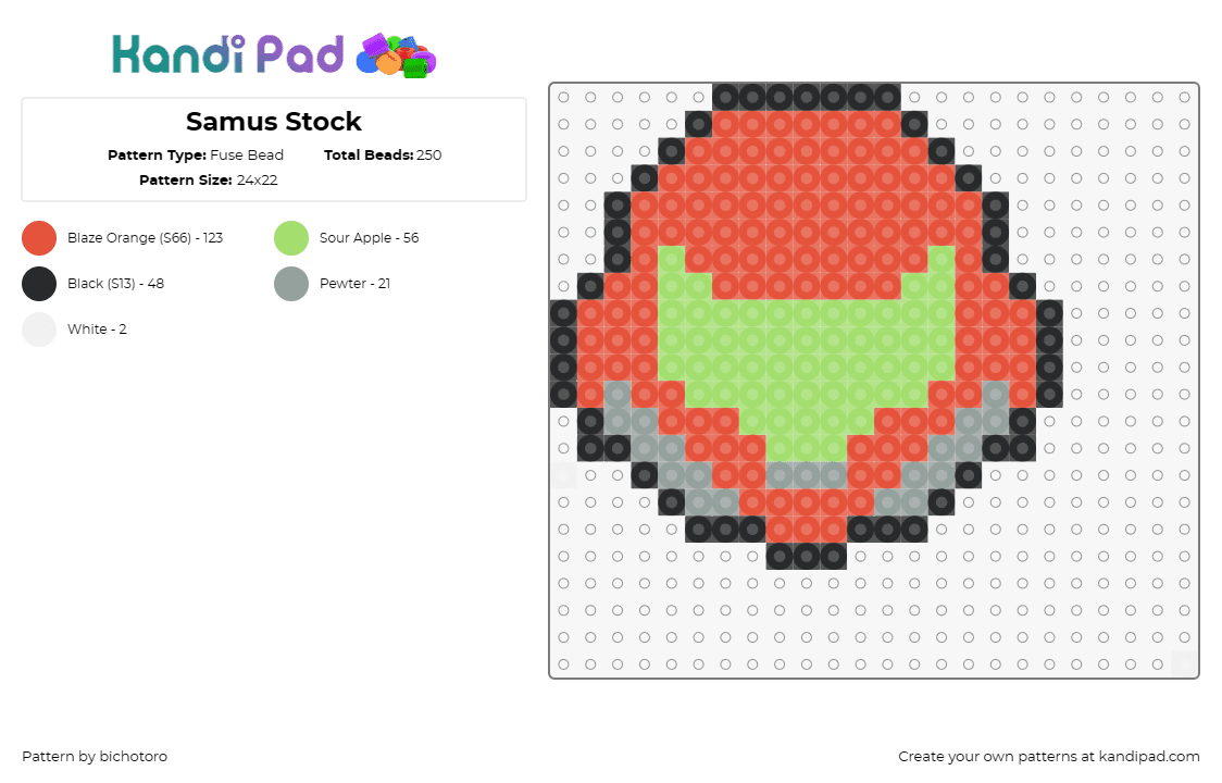 Samus Stock - Fuse Bead Pattern by bichotoro on Kandi Pad - samus,metroid,nintendo,character,video game,head,helmet,red,green