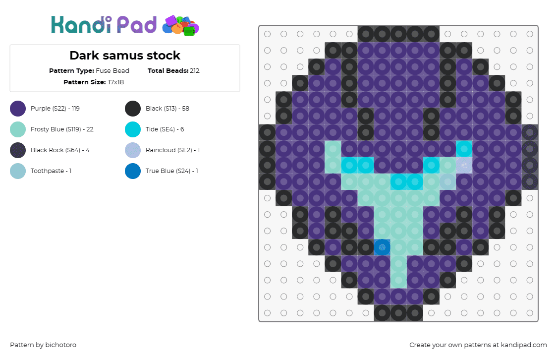 Dark samus stock - Fuse Bead Pattern by bichotoro on Kandi Pad - samus,metroid,nintendo,character,video game,head,helmet,purple,light blue