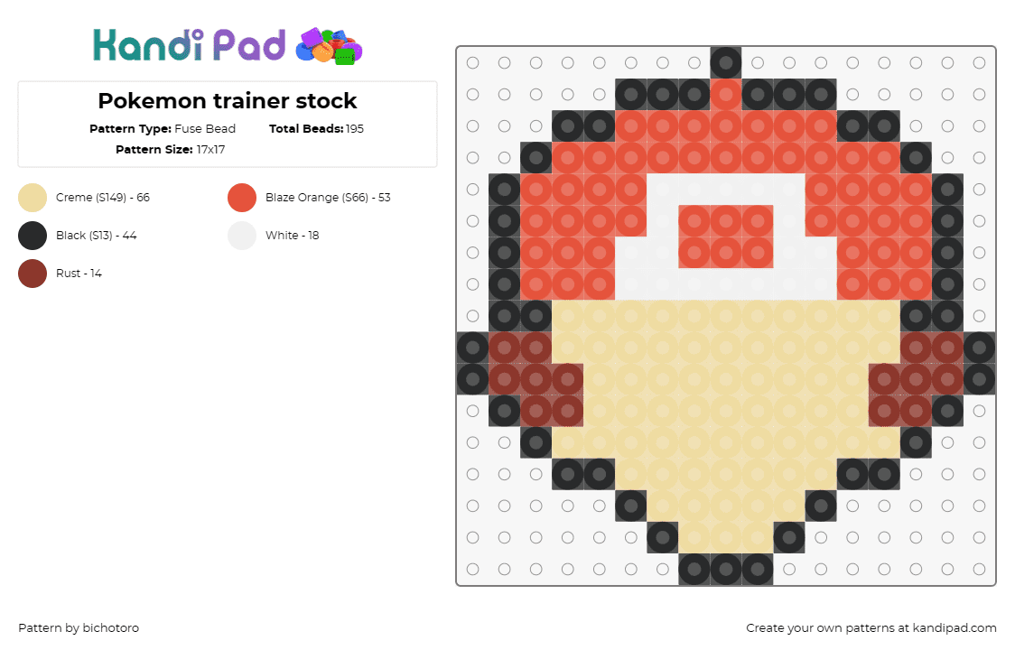 Pokemon trainer stock - Fuse Bead Pattern by bichotoro on Kandi Pad - ash ketchum,pokemon,silhouette,gaming,head,tan,red