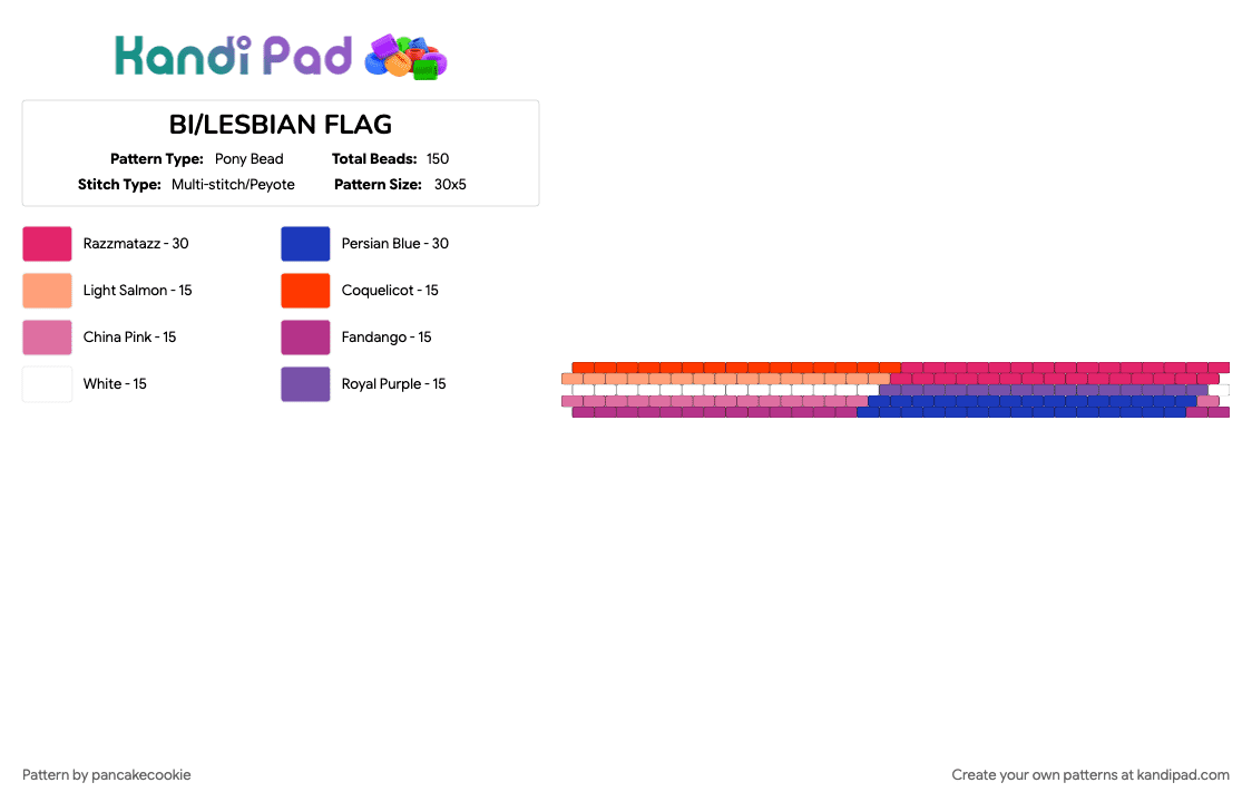 BI/LESBIAN FLAG - Pony Bead Pattern by pancakecookie on Kandi Pad - bisexual, lesbian, lgbtqia, pink, pride, purple