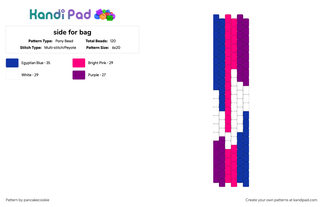 side for bag - Pony Bead Pattern by pancakecookie on Kandi Pad - pink, purple