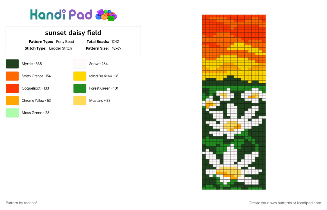 sunset daisy field - Pony Bead Pattern by reannaf on Kandi Pad - orange, yellow