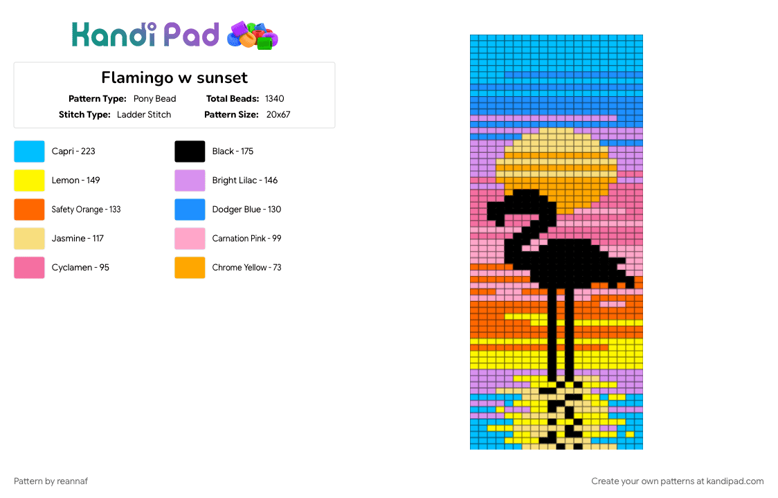 Flamingo w sunset - Pony Bead Pattern by reannaf on Kandi Pad - light blue, pink