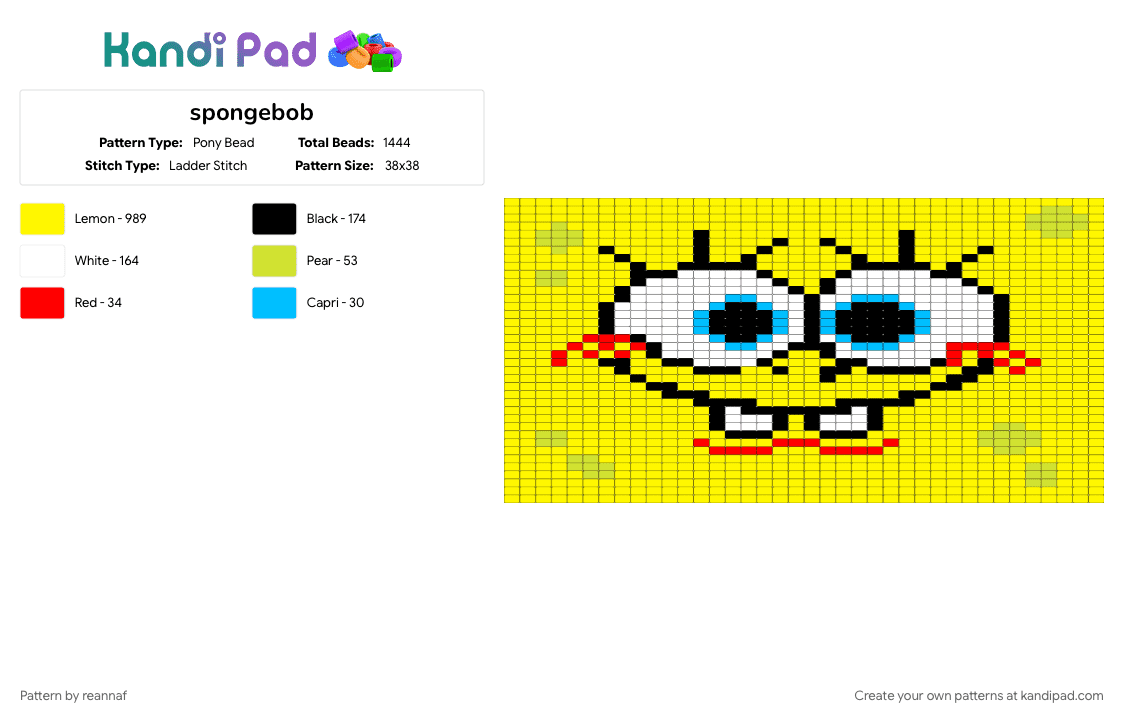 spongebob - Pony Bead Pattern by reannaf on Kandi Pad - yellow