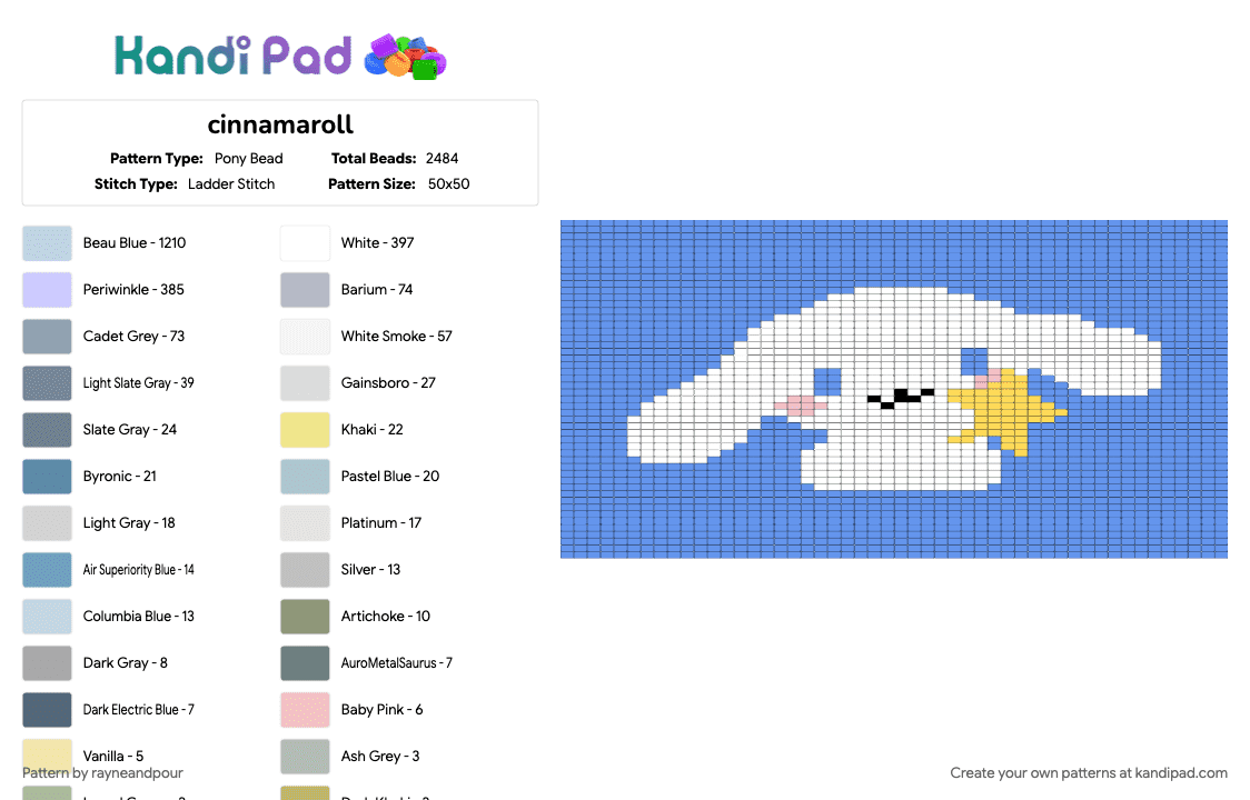 cinnamaroll - Pony Bead Pattern by rayneandpour on Kandi Pad - light blue