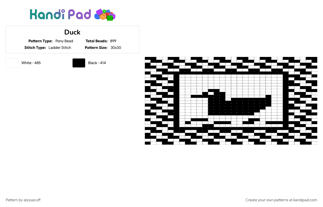 Duck - Pony Bead Pattern by alyssacuff on Kandi Pad - black, white