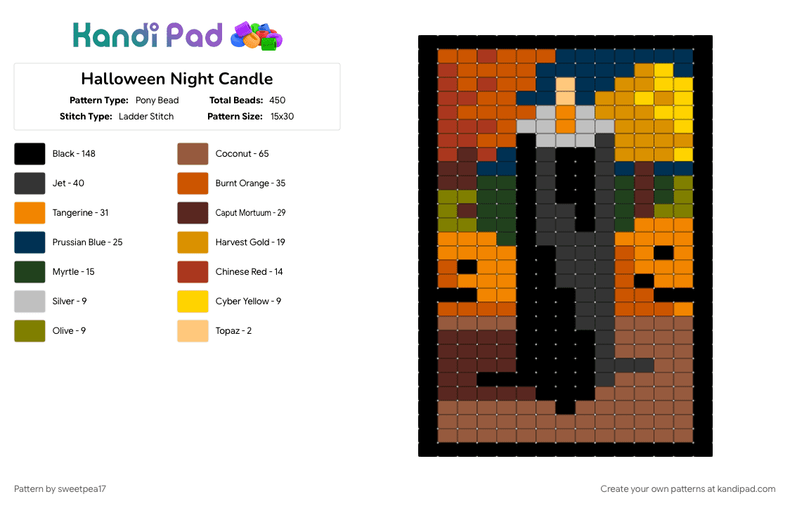 Halloween Night Candle - Pony Bead Pattern by sweetpea17 on Kandi Pad - autumn, black, candle, colorful, cotdcandles, fall, halloween, orange, red, spooky, tan, trees