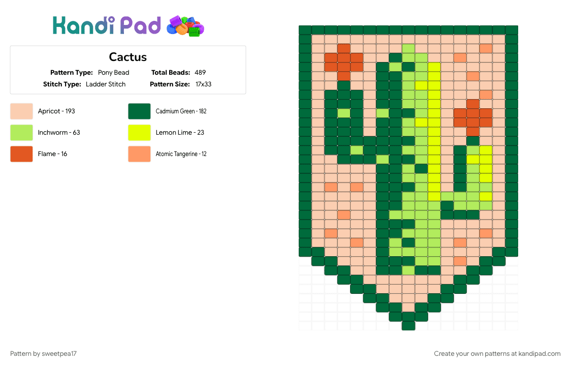 Cactus - Pony Bead Pattern by sweetpea17 on Kandi Pad - beige, cactus, cute, desert, green, orange, plant