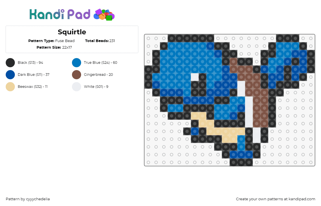 Squirtle - Fuse Bead Pattern by cyyychedelia on Kandi Pad - squirtle,pokemon,starter,character,cute,gaming,blue,brown