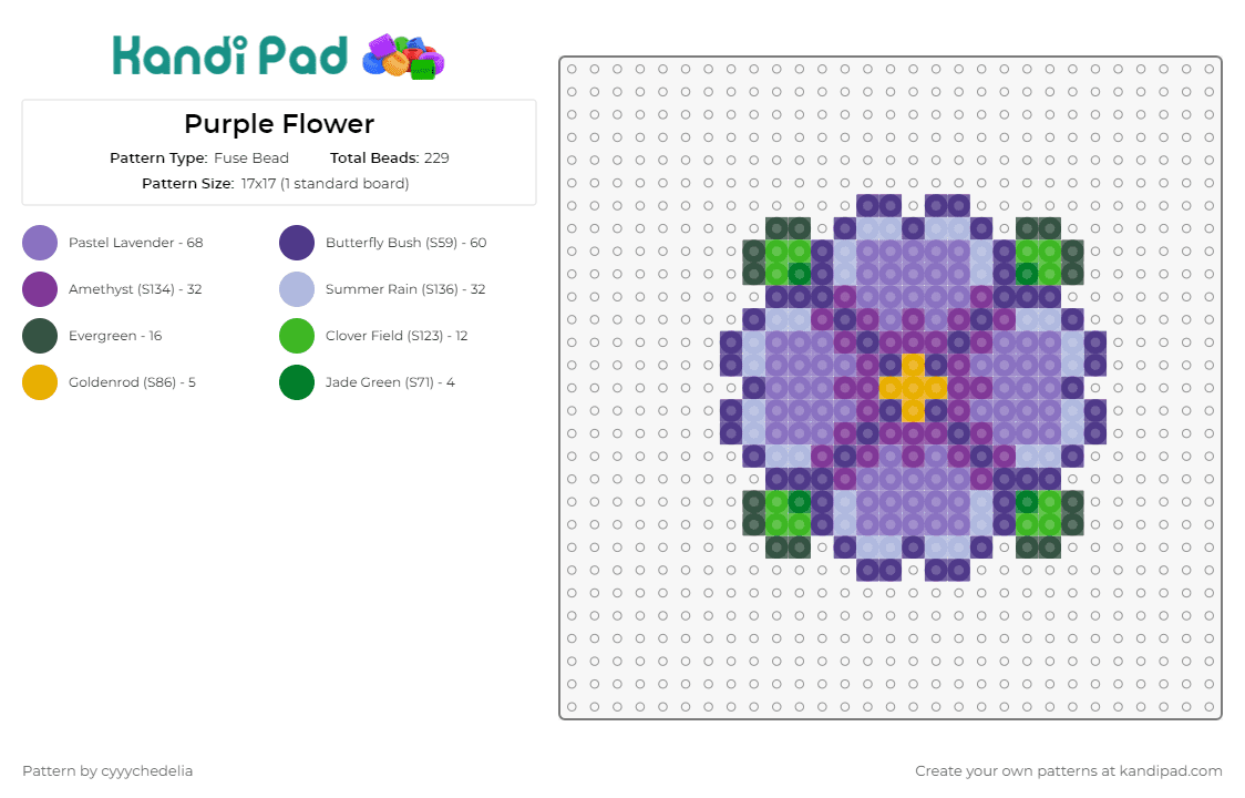 Purple Flower - Fuse Bead Pattern by cyyychedelia on Kandi Pad - flower,bloom,petals,garden,nature,plant,purple