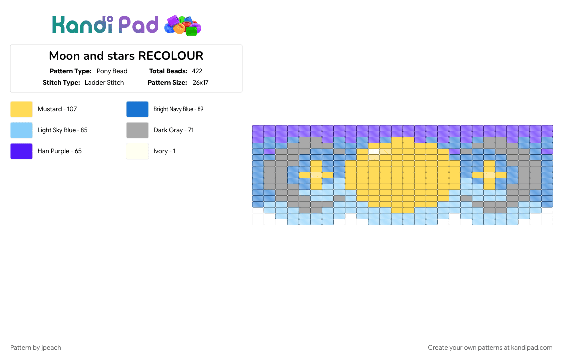 Moon and stars RECOLOUR - Pony Bead Pattern by jpeach on Kandi Pad - blue, clear beads, light blue, moon, stars, sun, yellow
