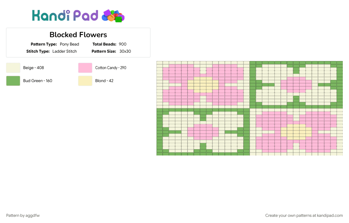 Blocked Flowers - Pony Bead Pattern by aggdfw on Kandi Pad - green, pink