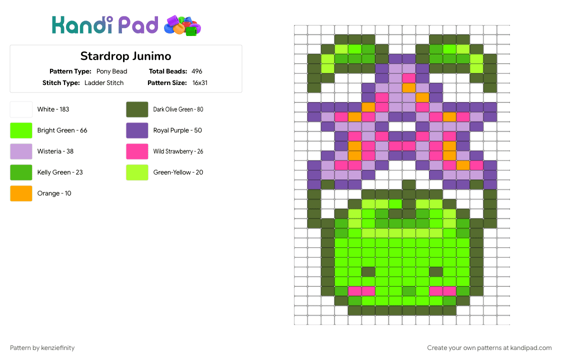 Stardrop Junimo - Pony Bead Pattern by kenziefinity on Kandi Pad - gold, green, pink