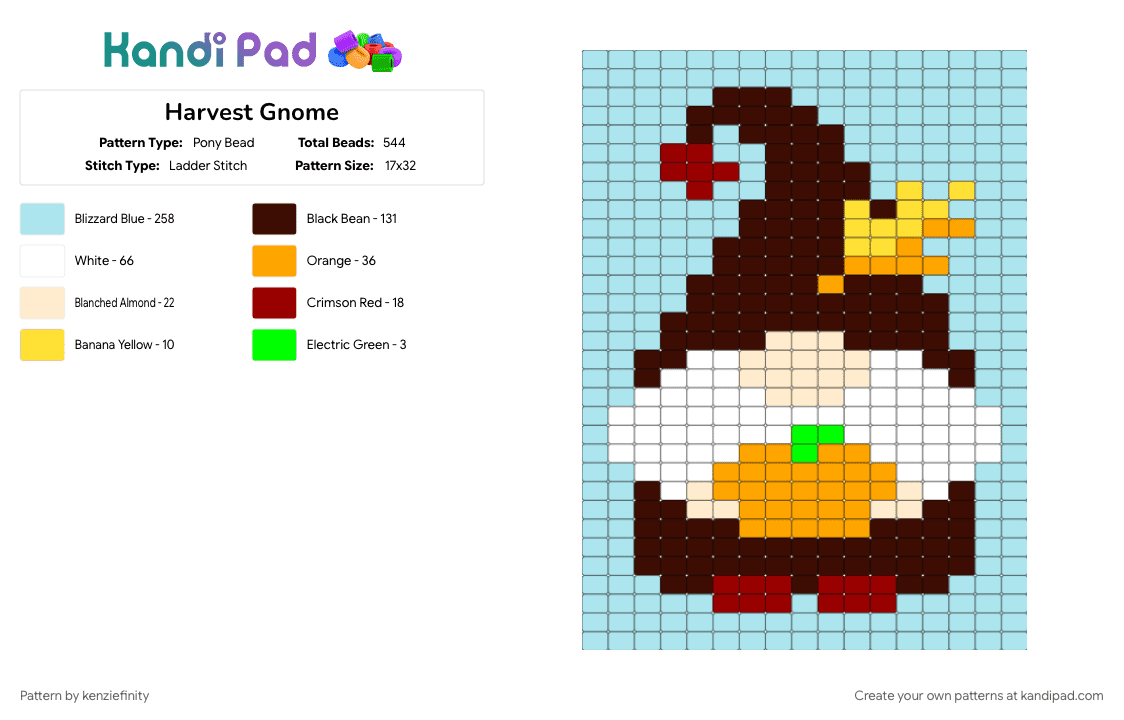 Harvest Gnome - Pony Bead Pattern by kenziefinity on Kandi Pad - brown, cute, fall, gnome, light blue