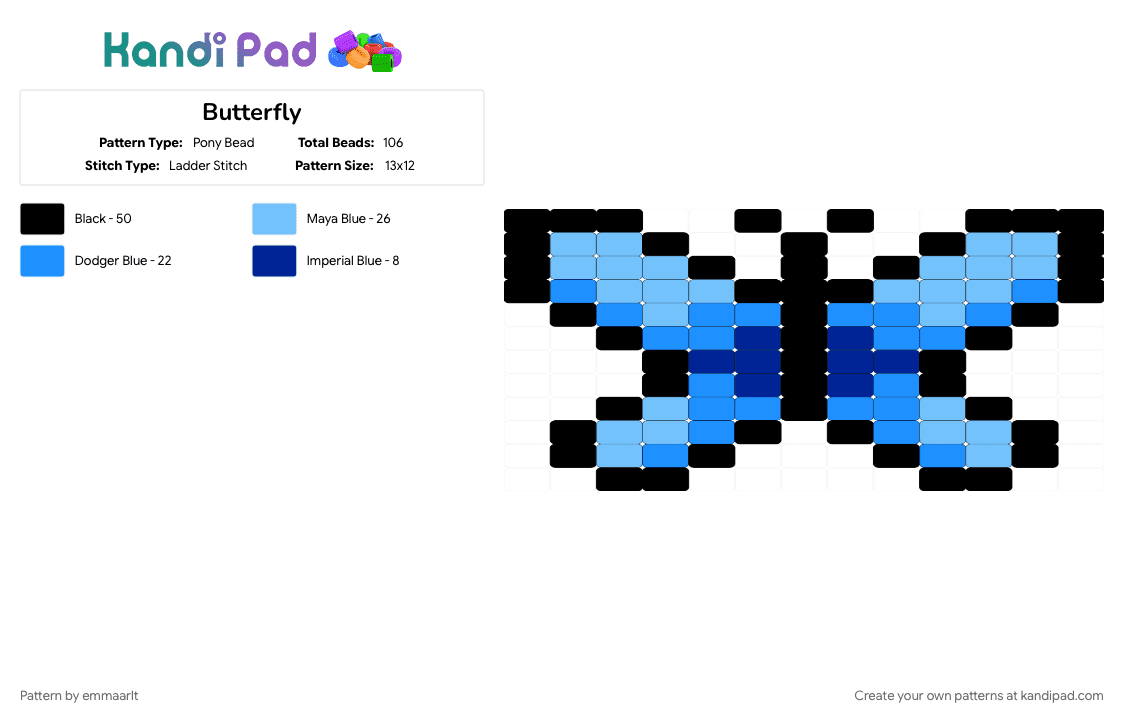 Butterfly - Pony Bead Pattern by emmaarlt on Kandi Pad - light blue