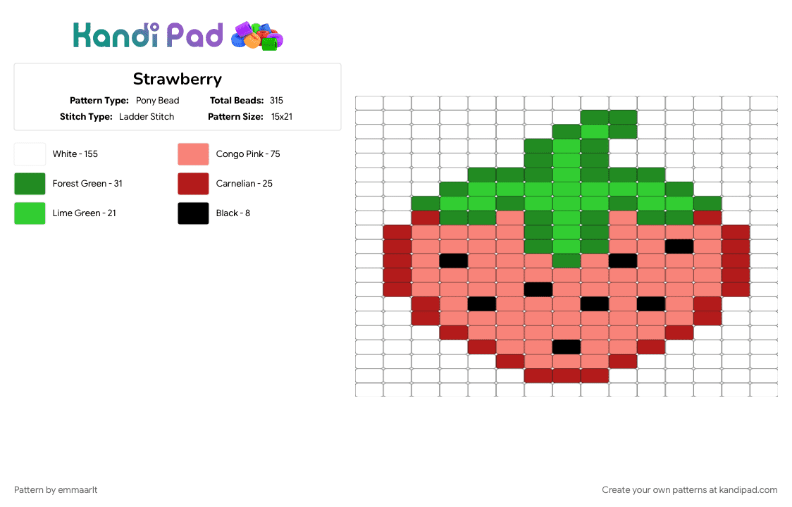 Strawberry - Pony Bead Pattern by emmaarlt on Kandi Pad - green, orange, white