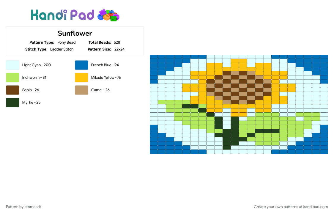 Sunflower - Pony Bead Pattern by emmaarlt on Kandi Pad - blue, green, yellow