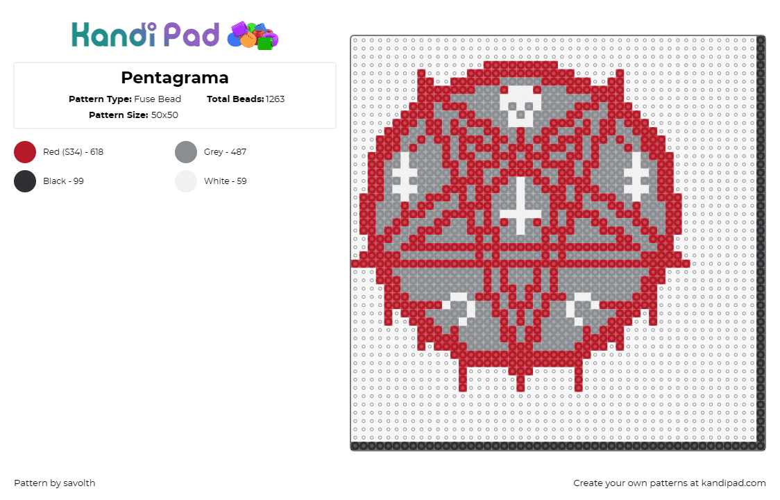 Pentagrama - Fuse Bead Pattern by savolth on Kandi Pad - pentagram,devil,witch,halloween,spooky,star,demon,red,gray