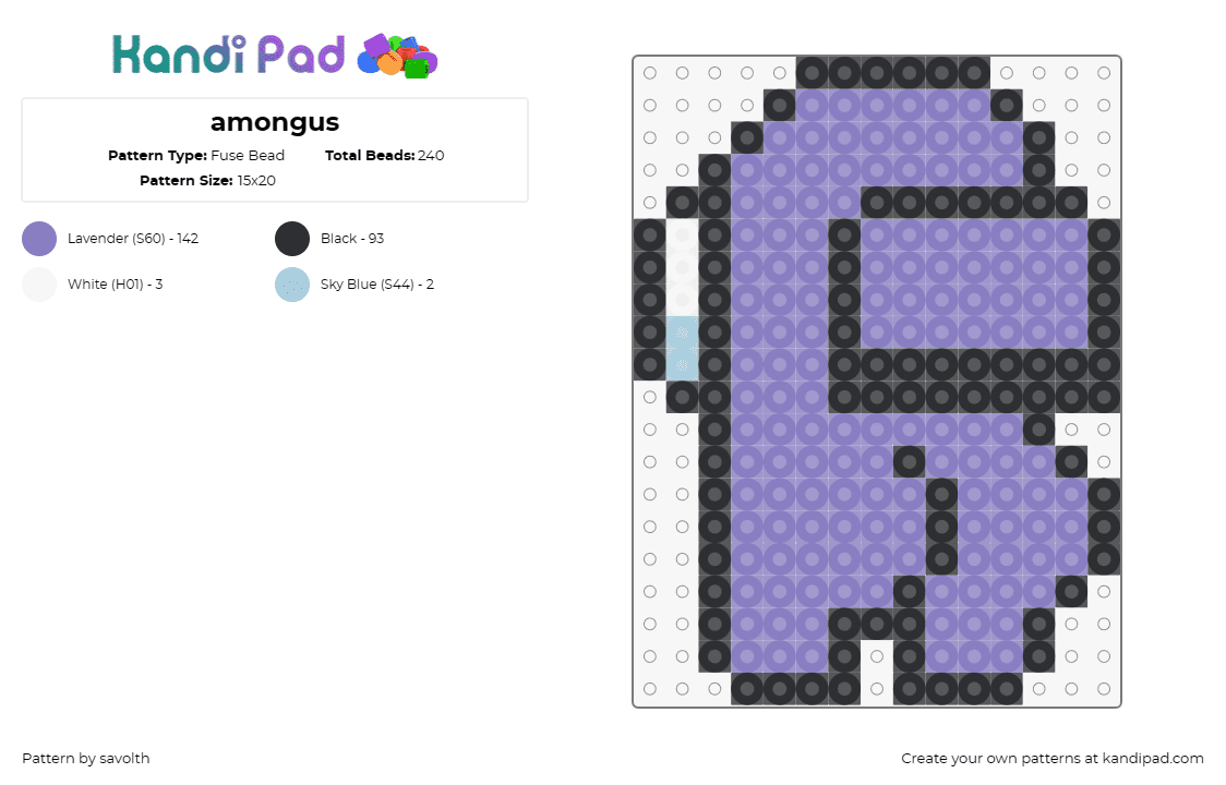 amongus - Fuse Bead Pattern by savolth on Kandi Pad - amongus,booty,character,video game,silly,funny,purple