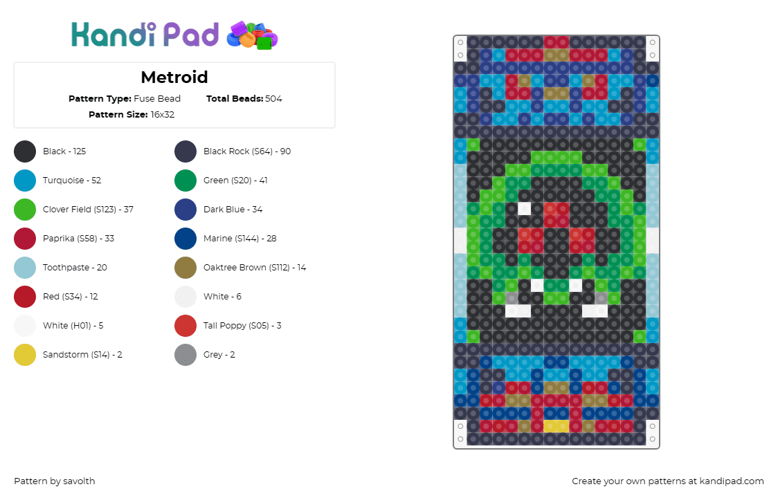 Metroid - Fuse Bead Pattern by savolth on Kandi Pad - metroid,larva,nintendo,character,classic,blue,black,green