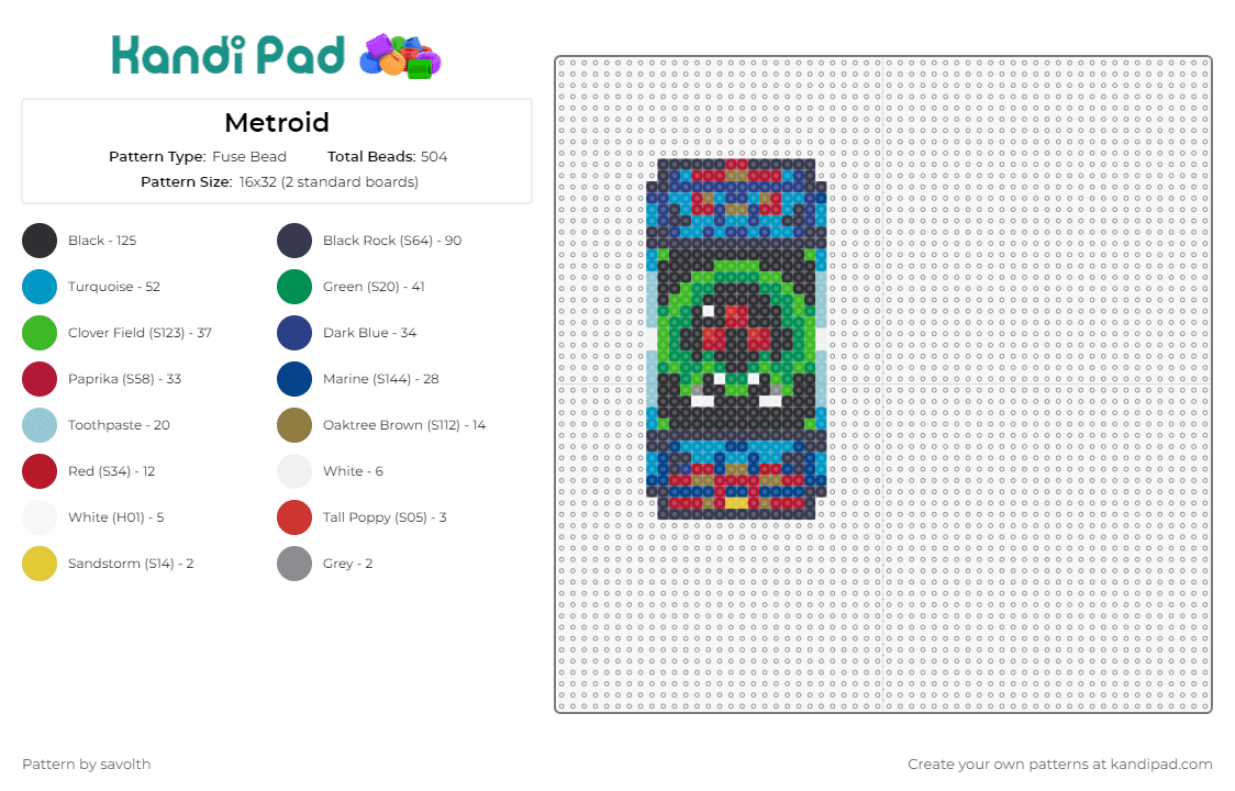 Metroid - Fuse Bead Pattern by savolth on Kandi Pad - metroid,larva,nintendo,character,classic,blue,black,green