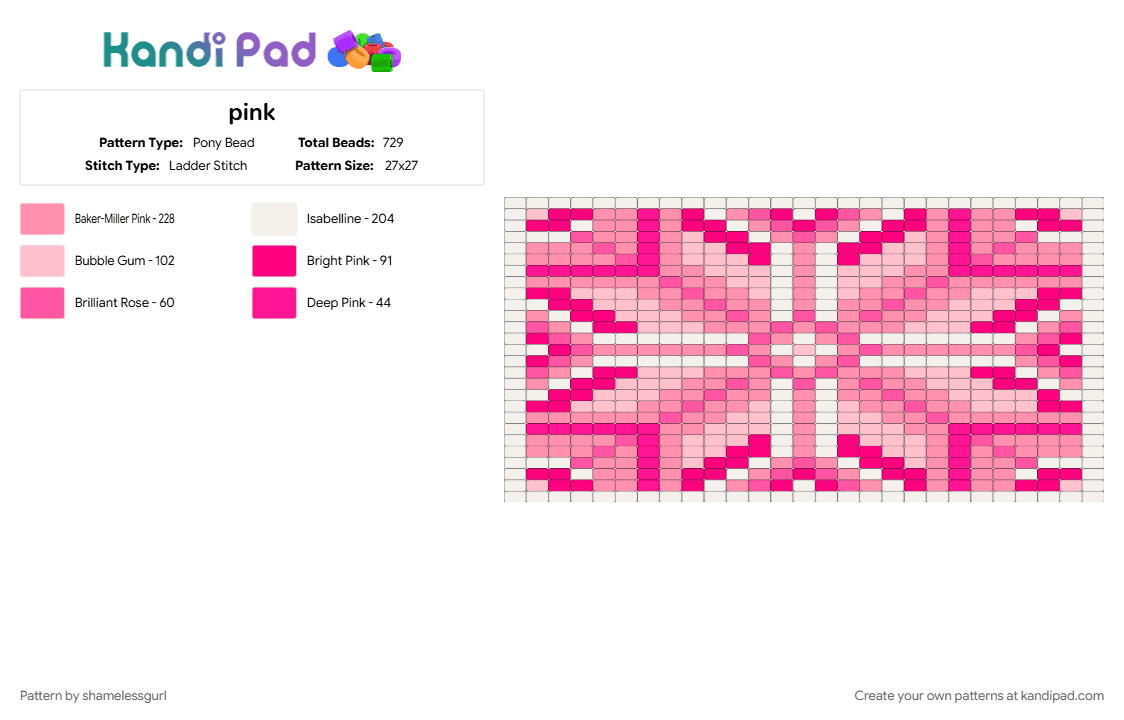 pink - Pony Bead Pattern by shamelessgurl on Kandi Pad - pink, white