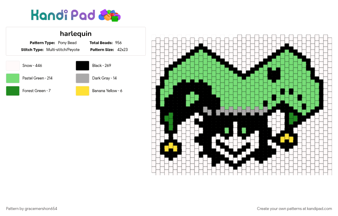 harlequin - Pony Bead Pattern by gracemershon654 on Kandi Pad - character, teal, white