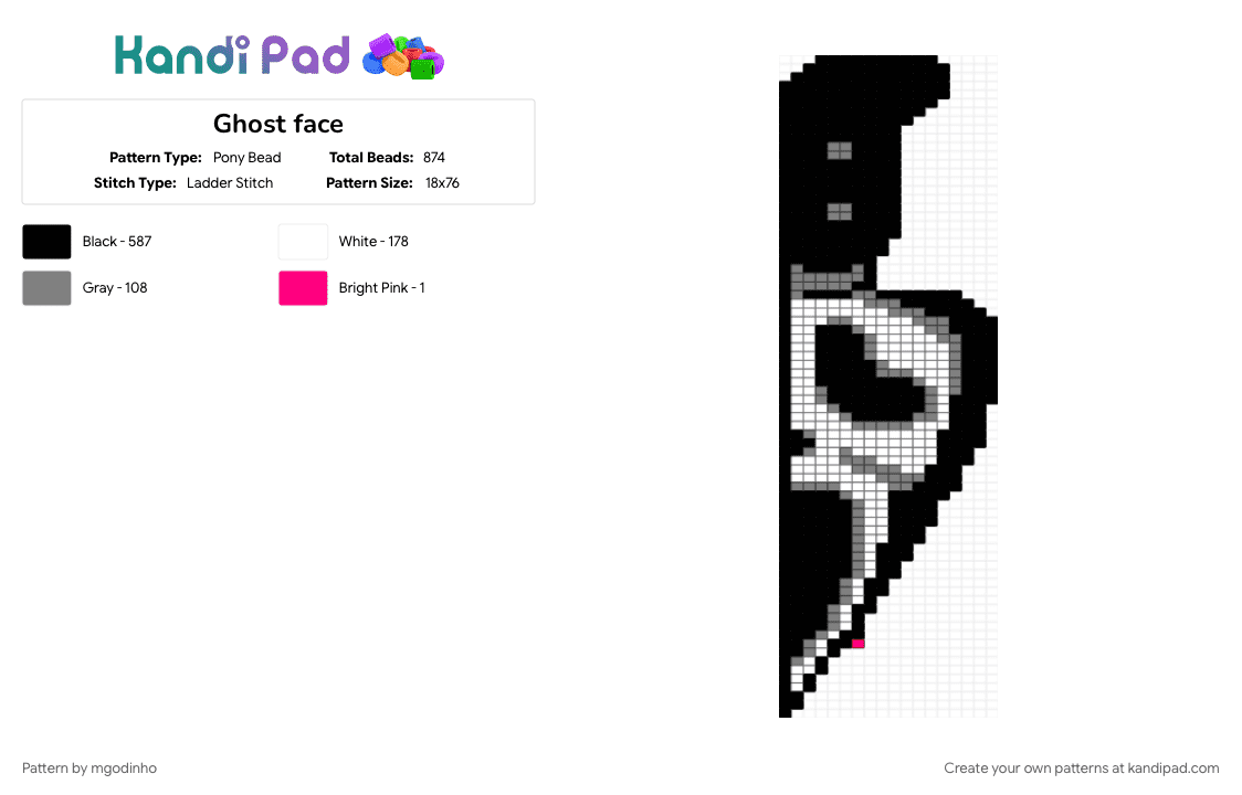 Ghost face - Pony Bead Pattern by mgodinho on Kandi Pad - black, gray, white