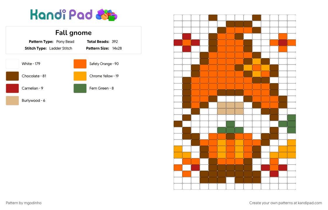 Fall gnome - Pony Bead Pattern by mgodinho on Kandi Pad - brown, orange, white