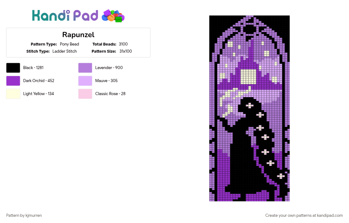 Rapunzel - Pony Bead Pattern by kjmurren on Kandi Pad - pink, purple
