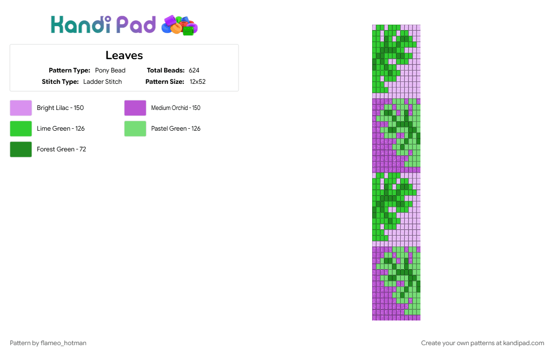 Leaves - Pony Bead Pattern by flameo_hotman on Kandi Pad - pink