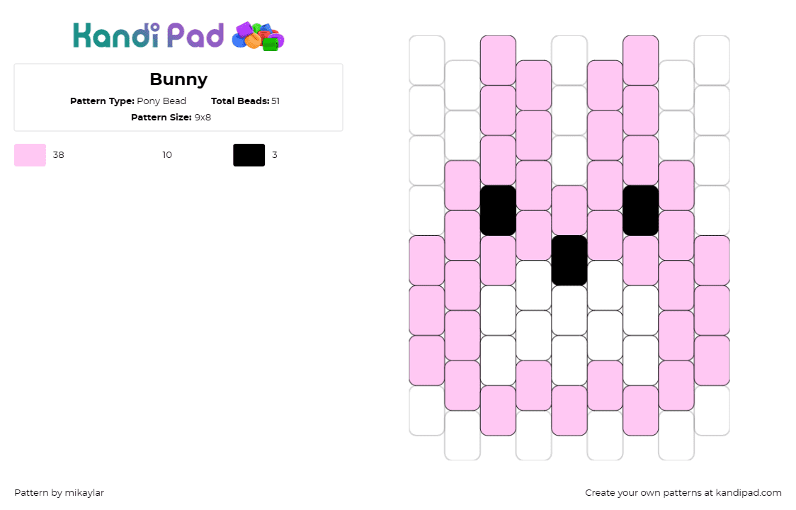 Bunny - Pony Bead Pattern by mikaylar on Kandi Pad - bunny,rabbit,animal,cute,simple,pink,white