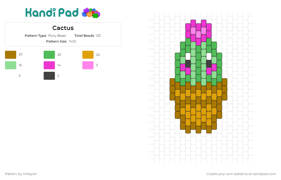 Cactus - Pony Bead Pattern by mikaylar on Kandi Pad - cactus,plant,desert,cute,small,charm
