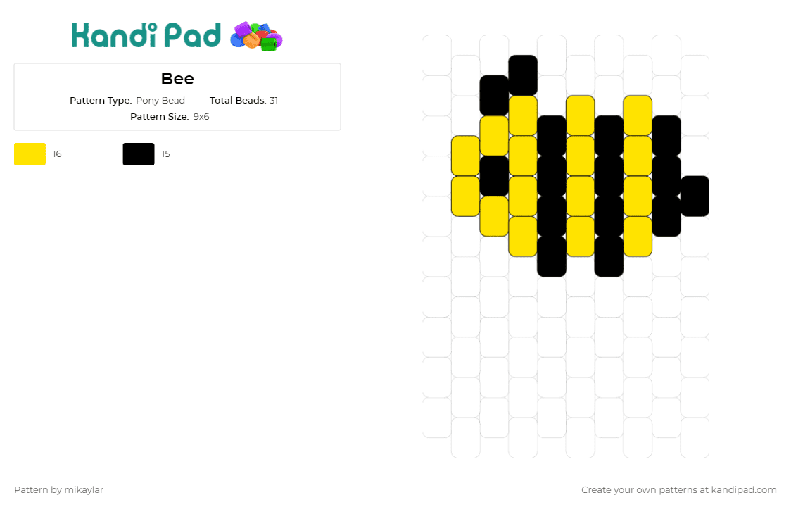 Bee - Pony Bead Pattern by mikaylar on Kandi Pad - bee,charm,animal,small