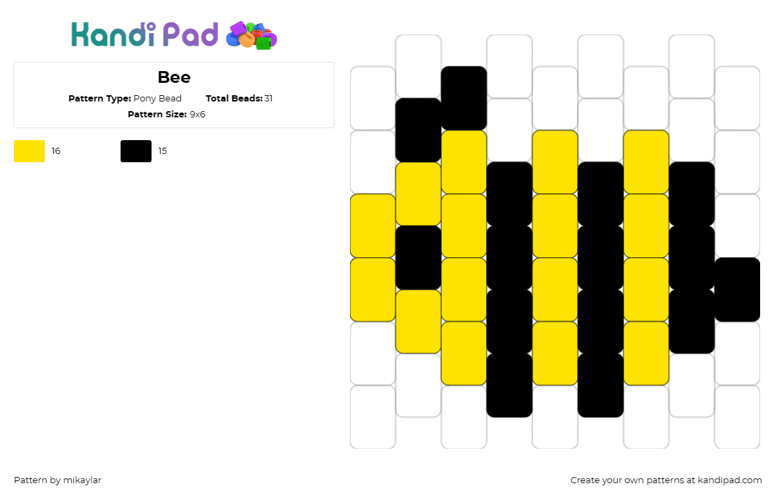 Bee - Pony Bead Pattern by mikaylar on Kandi Pad - bumble bee,insect,animal,simple,cute,stripes,yellow,black