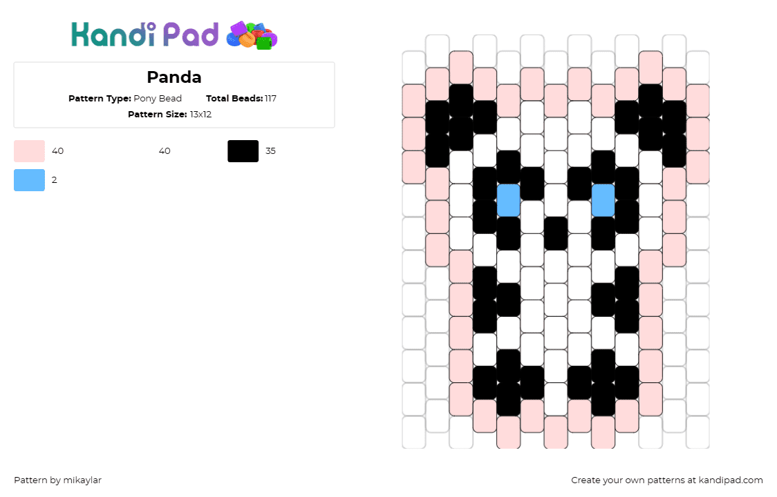 Panda - Pony Bead Pattern by mikaylar on Kandi Pad - panda,bear,animal,cute,white,pink