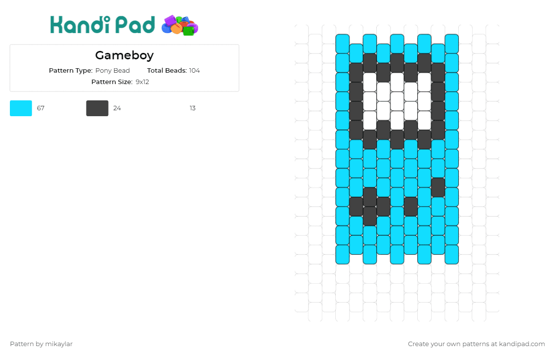 Gameboy - Pony Bead Pattern by mikaylar on Kandi Pad - gameboy,nintendo,video games,console,charm
