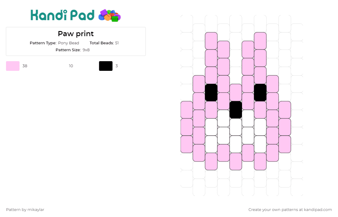 Paw print - Pony Bead Pattern by mikaylar on Kandi Pad - animal ,charm,bunny