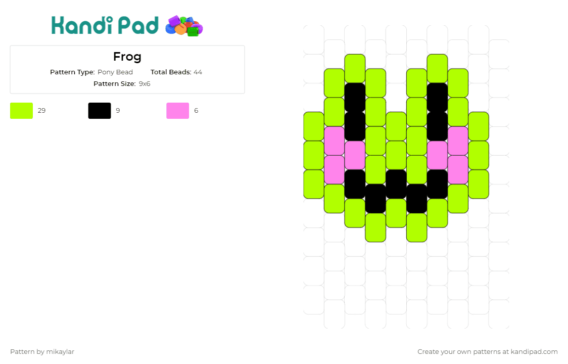 Frog - Pony Bead Pattern by mikaylar on Kandi Pad - frog,happy,animal,charm,cute