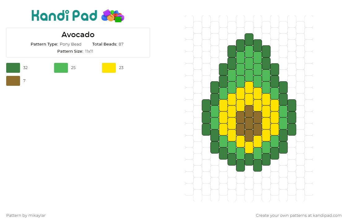 Avocado - Pony Bead Pattern by mikaylar on Kandi Pad - avocado,food,charm